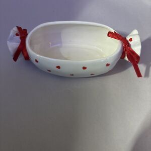 Vintage Geo Z  Lefton Oval Candy Dish With Red Hearts